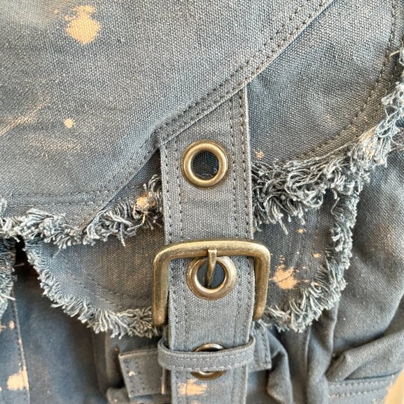 Free People SHADOWBOXER Blue Canvas Messenger Bag Bleach Splash  $98 - Picture 7 of 10